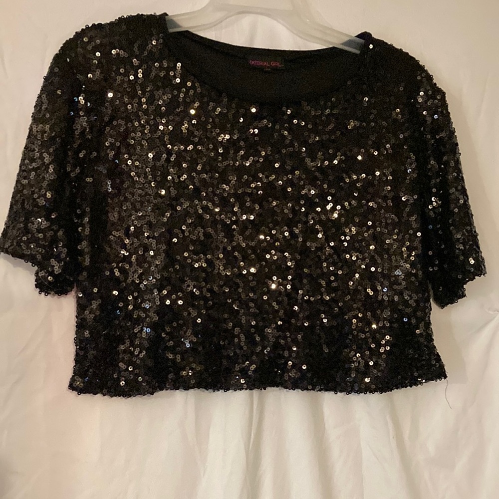 Material Girl Size S Lined  Crop Top Black With All Over Sequins